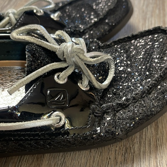 Sperry Black Sparkly Top- Siders/Boat Shoes Size 6.5 - Picture 10 of 15